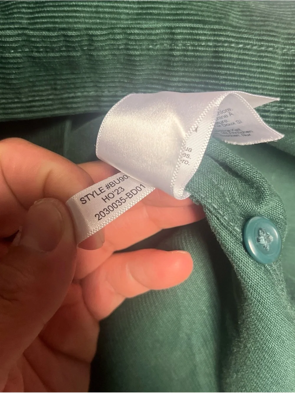 J.crew BU903 Mid weight corduroy work shirt Color block Men's Sz M green blue
